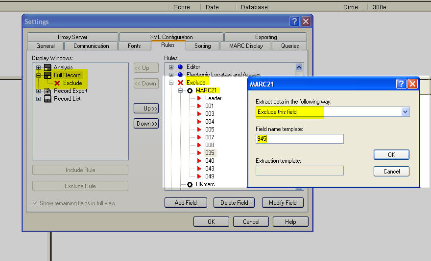 ExcludeSettings Exclude rule in Options Settings Rules window