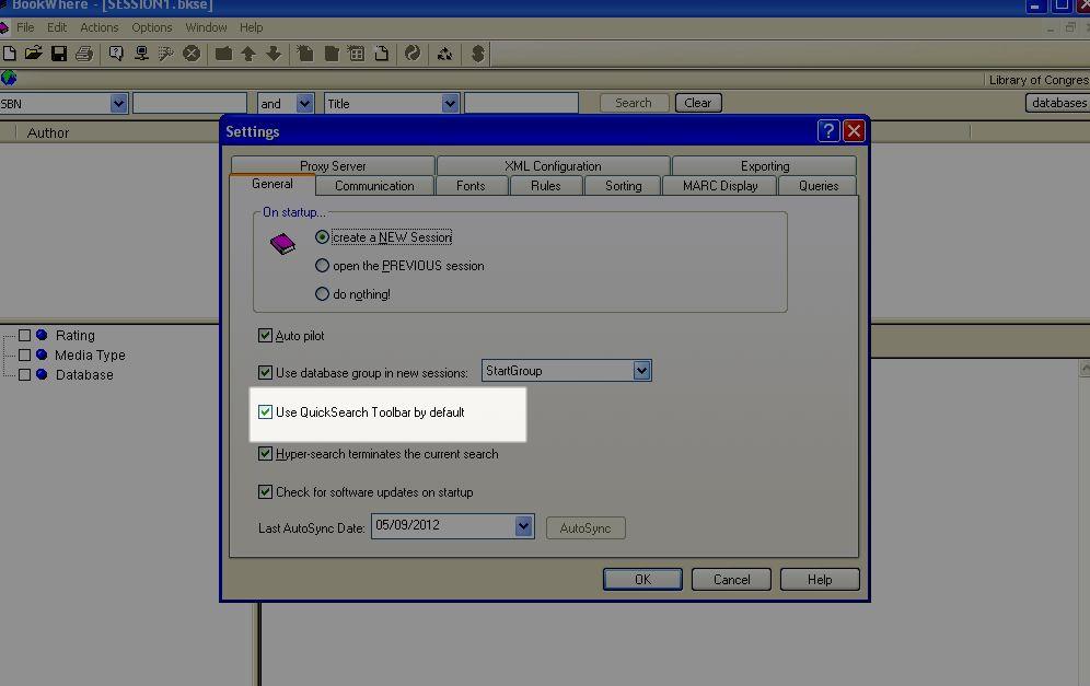 GeneralQuickSearch General tab in settings