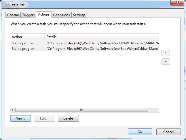 TaskAction Action tab settings