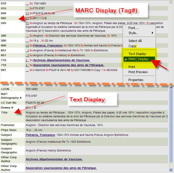 marcdisplay MARC display and text display views