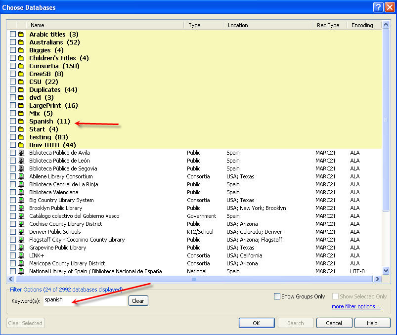 Database keyword filter